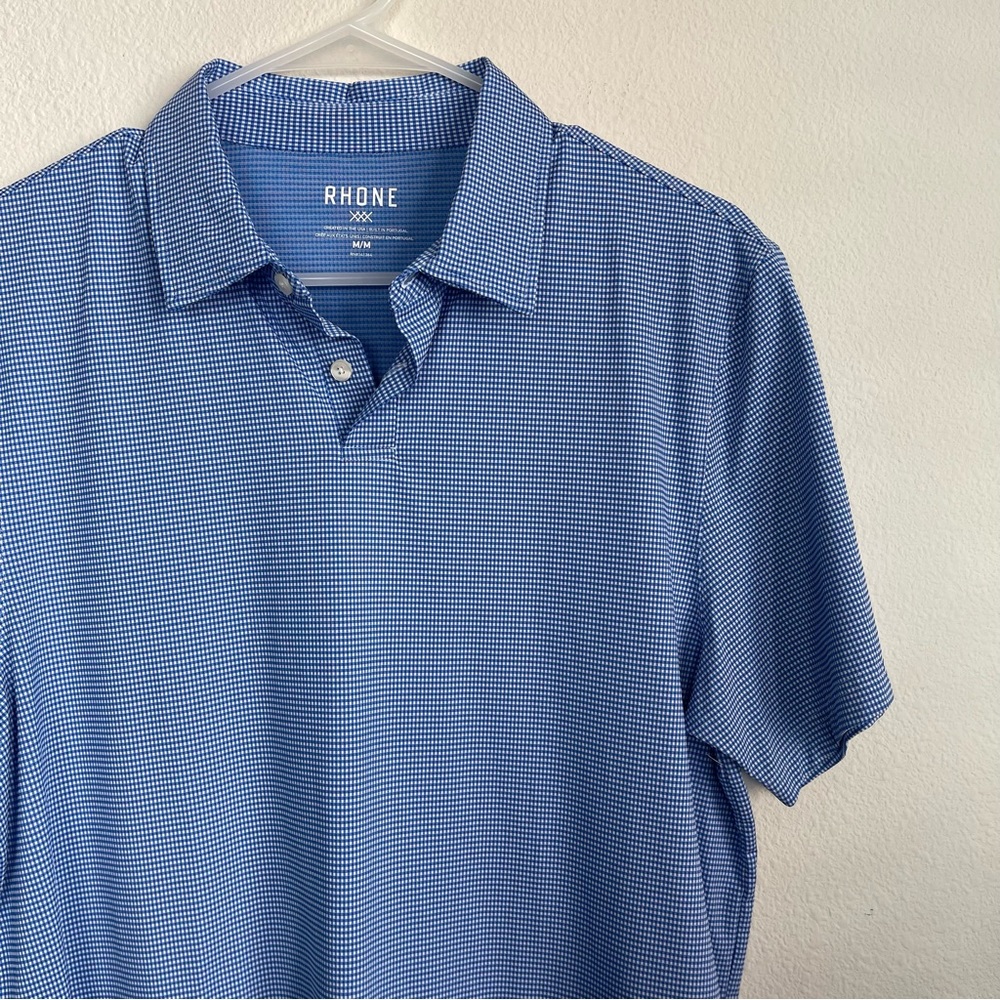 Rhone Commuter Checkered Royal Gingham Stretch Polo Shirt